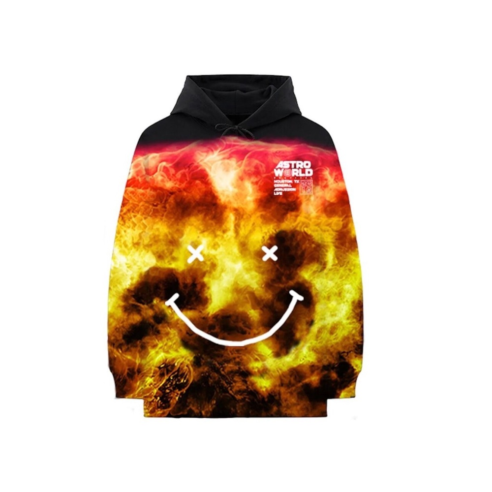 Men’s Astroworld Festival 2019 Smiley Skeleton Souvenir Merch Hoodie; Sz Medium